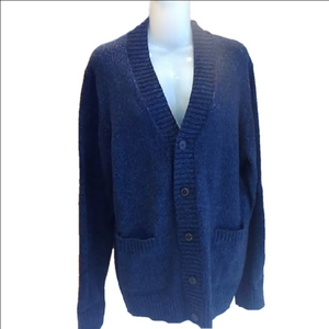 ROOTS Marled Blue Knit V Neck Cardigan Sweater Unisex NEW